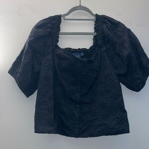 Gap Puff Sleeve Eyelet Shirt Black in XL worn once